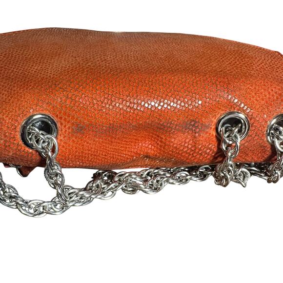 Chez Fine Leather Goods Rare Orange Leather Crossbody Shoulder Bag textured - Picture 6 of 15